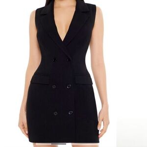Sleeveless blazer dress, black
